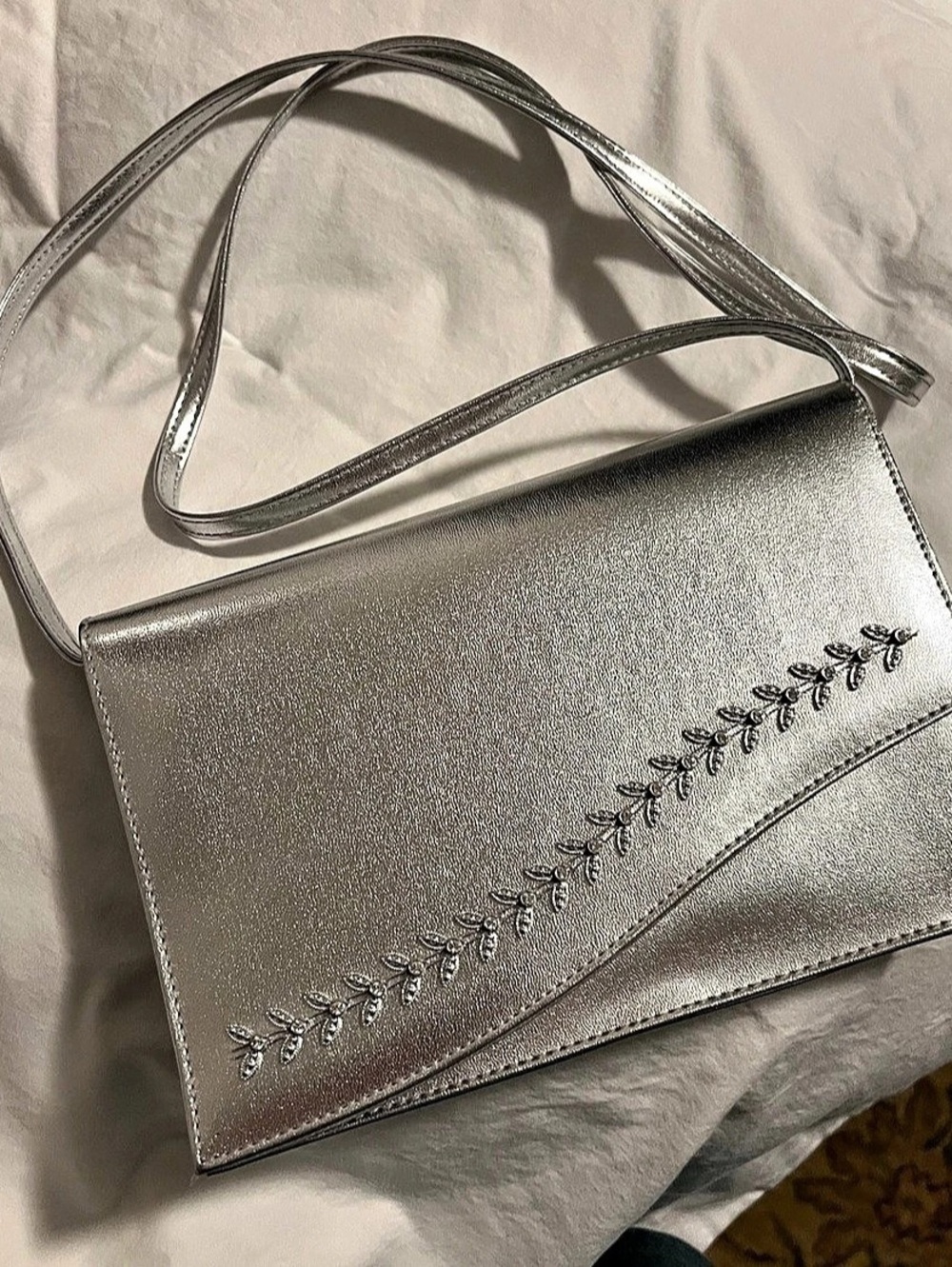 Silver Embellished Shoulder Clutch